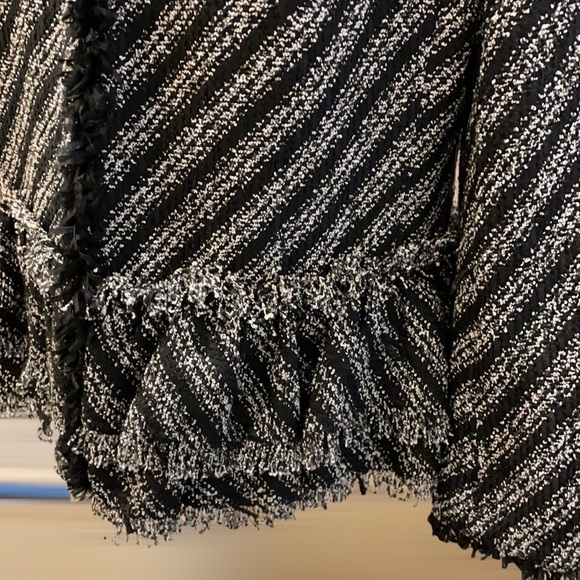 Ann Taylor Tweed Boucle Fringe Layered Peplum Jacket Black/White - Picture 5 of 10